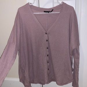 Out from Under waffle knit button down long sleeve top
